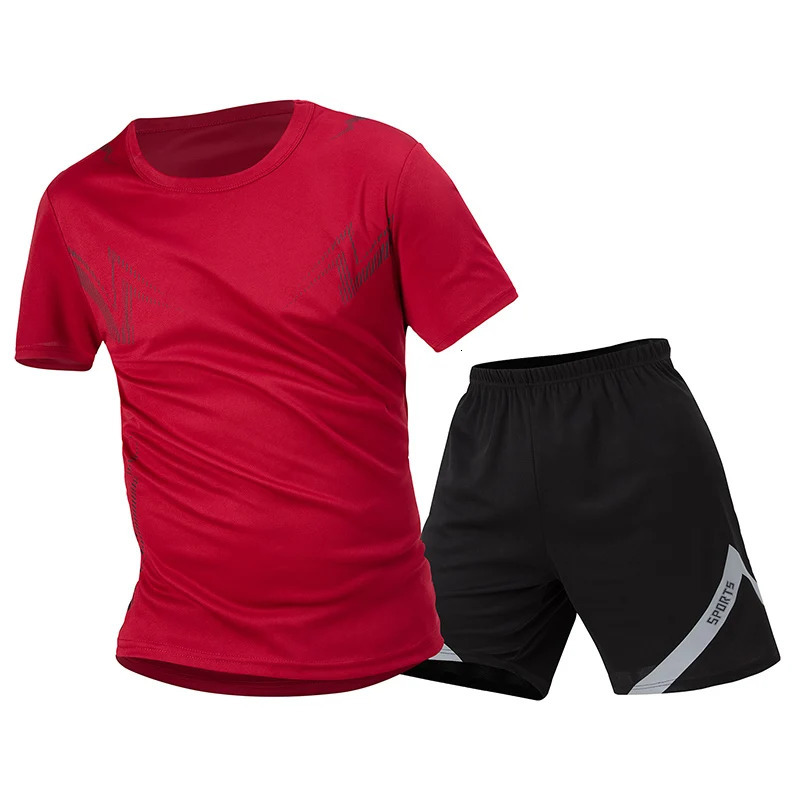 2piece Mens Summer Sports Short Sleeved Set Multicolor Quick drying Casual Round Neck Tshirt Black Versatile Letter Shorts 250612