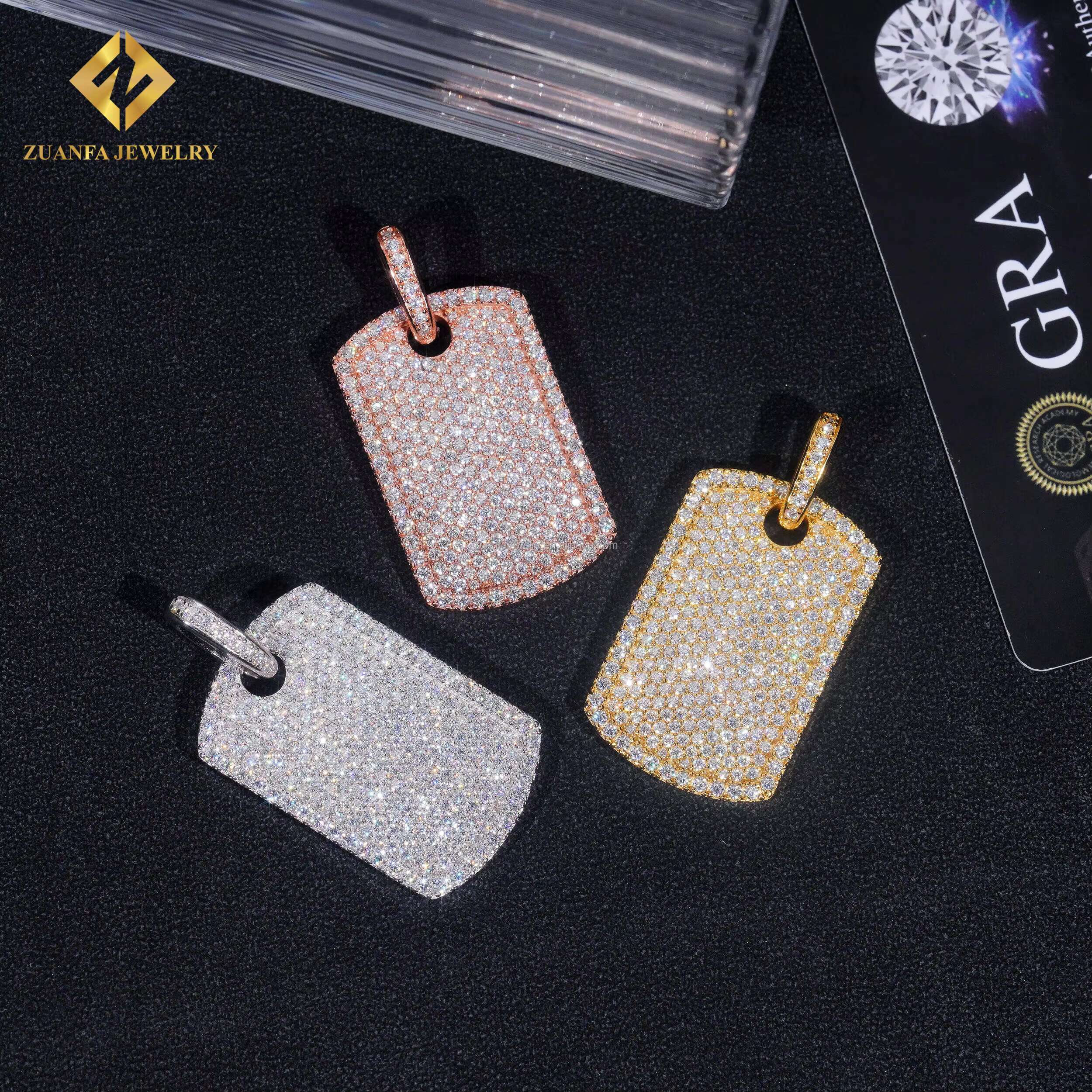 Lowest Factory Price Retail GRA Certificate Fully Iced Out Hip Hop Jewelry 925 Silver Moissanite Diamond Dog Tag Pendant Set