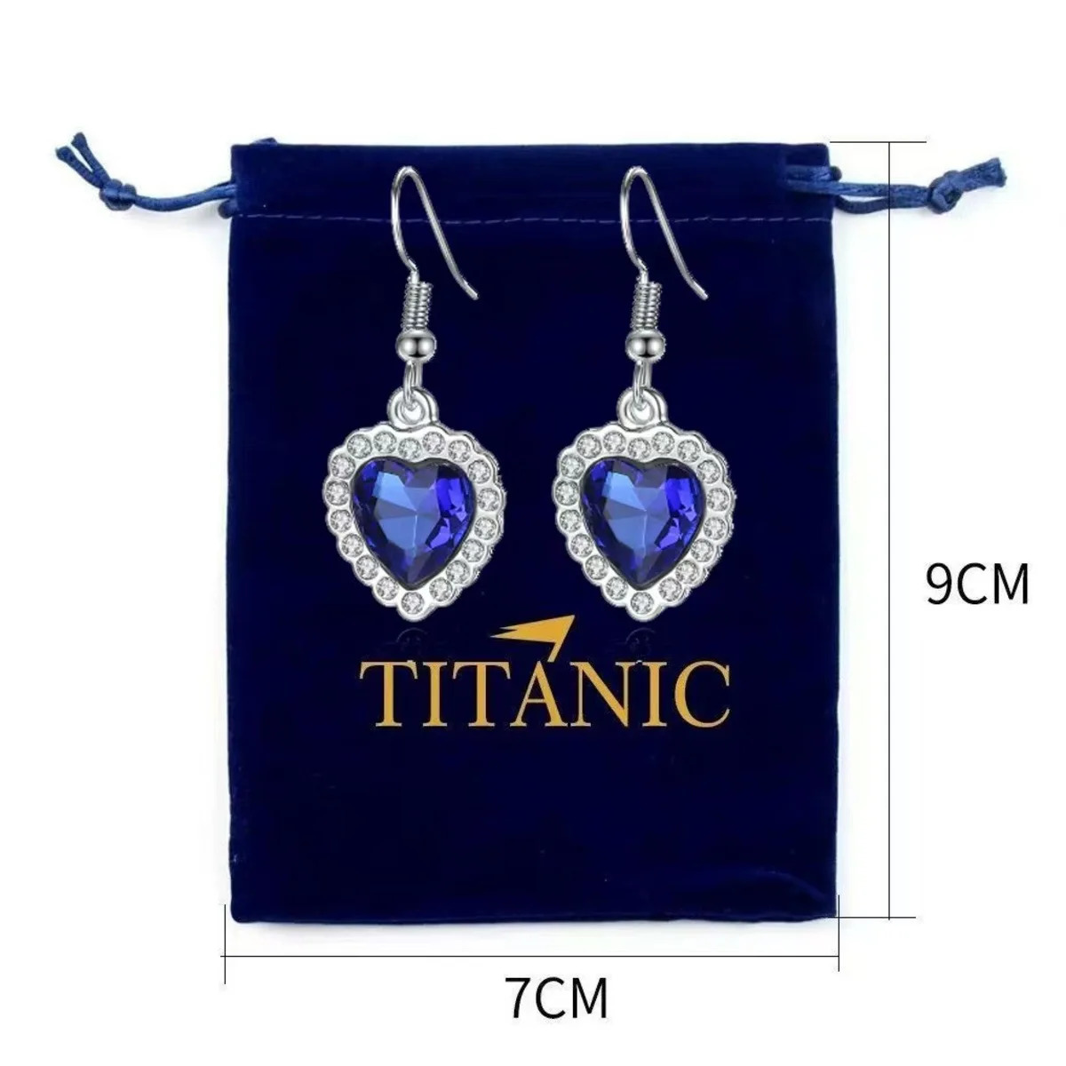 Ocean Heart Titanic Blue Pendant NecklaceVelvet Bag Fashionable Sparkling Full Diamond Eternal Love Red Sweater Chain 250610