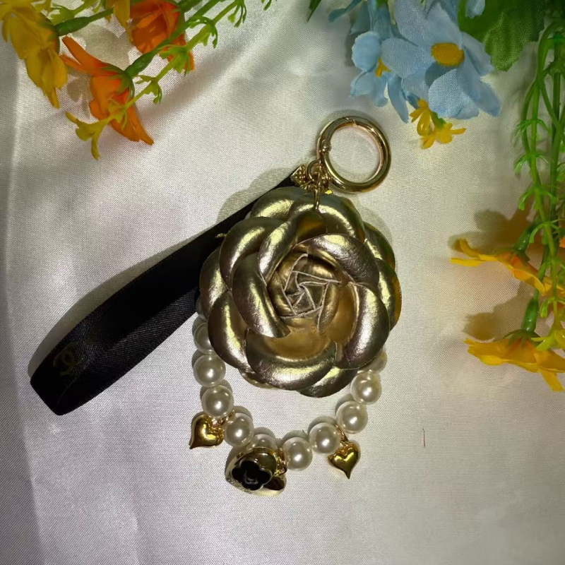 2025 Spring limited edition lipstick designer keychain key chain rings women girls lovely rose camellia flower design keychain bag charm accessories F