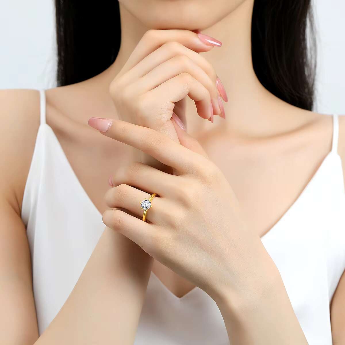 Quality Jewelry Femme Bague De Fiancailles 1 ct Moissanite Diamond Rings Woman Hollow 18K Gold 5D Ring