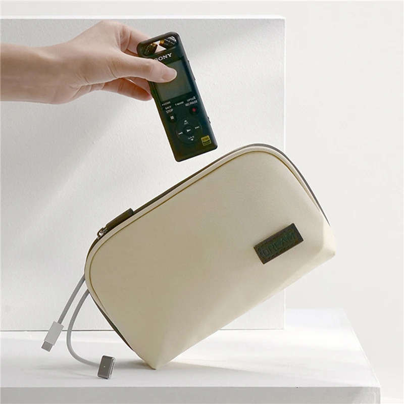 PU Leather Digital Storage Bag Cosmetic Case Large Capacity Waterproof Storage Bag For Mobile Phone Data Cable Solid Color 250606