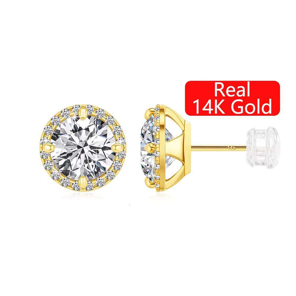 Fine Jewelry Woman Engagement Friendship Gift 0.5ct 1ct Moissanite Hollow 14K Gold Classic Halo Stud Earrings