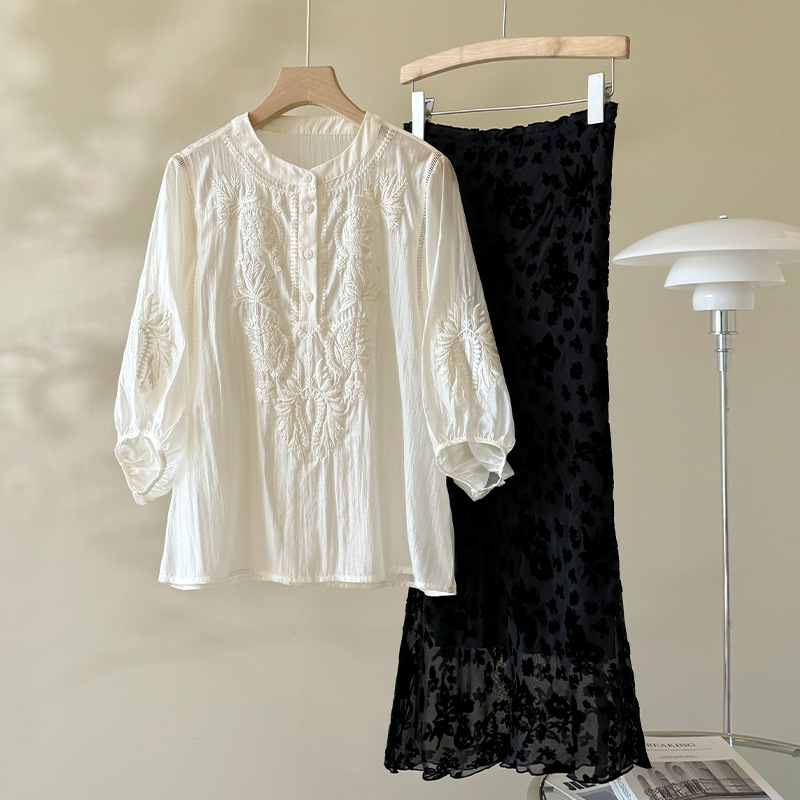 D200 Embroidered shirt skirt suit female 2025 summer new sun protection jacket skirt