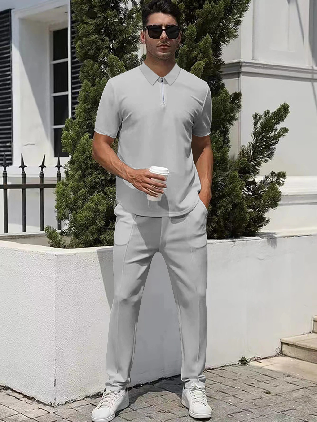 Summer Men Polo Shirt and Pants 2 Pieces Set Casual Sports Home Short Sleeve Trousers Suit Solid Color Spring Clothing 250612