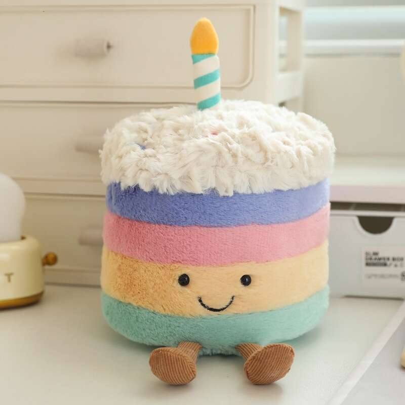 Cute JC Style Rainbow Cake Plush Toy Happy Birthday Doll Fun Atmosphere Gift