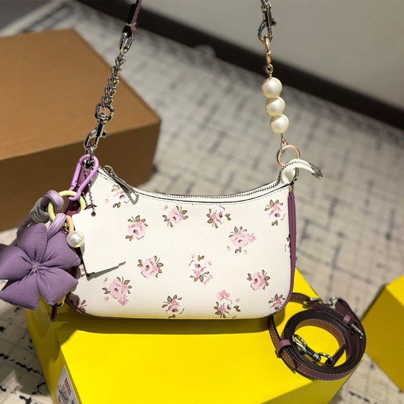 Designer Womens Totes Party Mini cowhide 9.45*5.41 inches dating leather cuteUnderarm bag with floral pattern and youthful vitality Free shipping