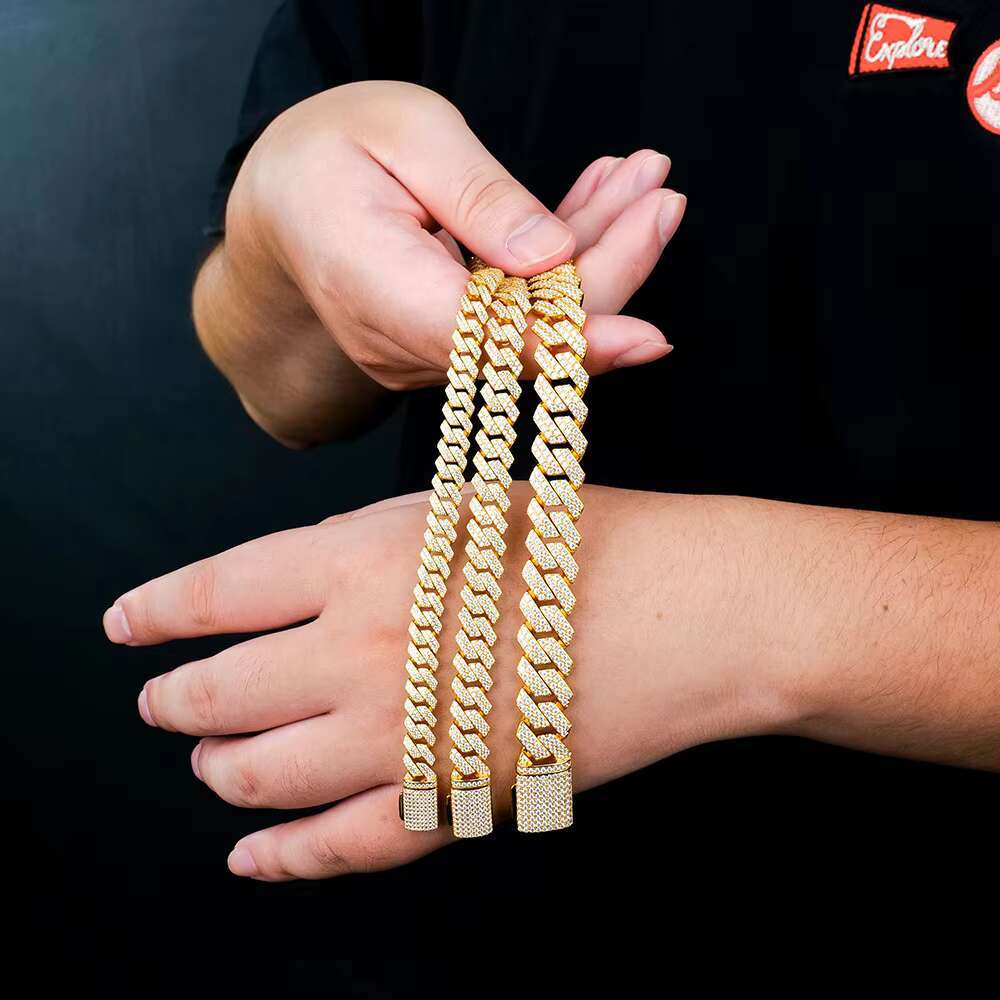 Fashion Jewelry Hip Hop Cuban Chain Gold Plated Men D VVS Moissanite Cuban Link Chain Passed Diamond Tester