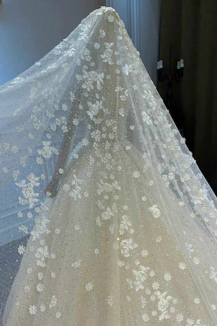 Headdress Elegant Wedding Veils One Layer Tulle Appliques Lace Flowers Headscarf White Ivory Bridal Veil Customized Length Veils V2418