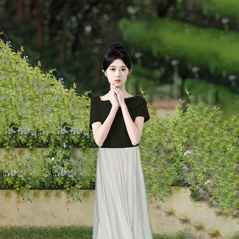 P390 Fashion wear for petite students, slim fit, short-sleeved T-shirt, casual pants skirt
