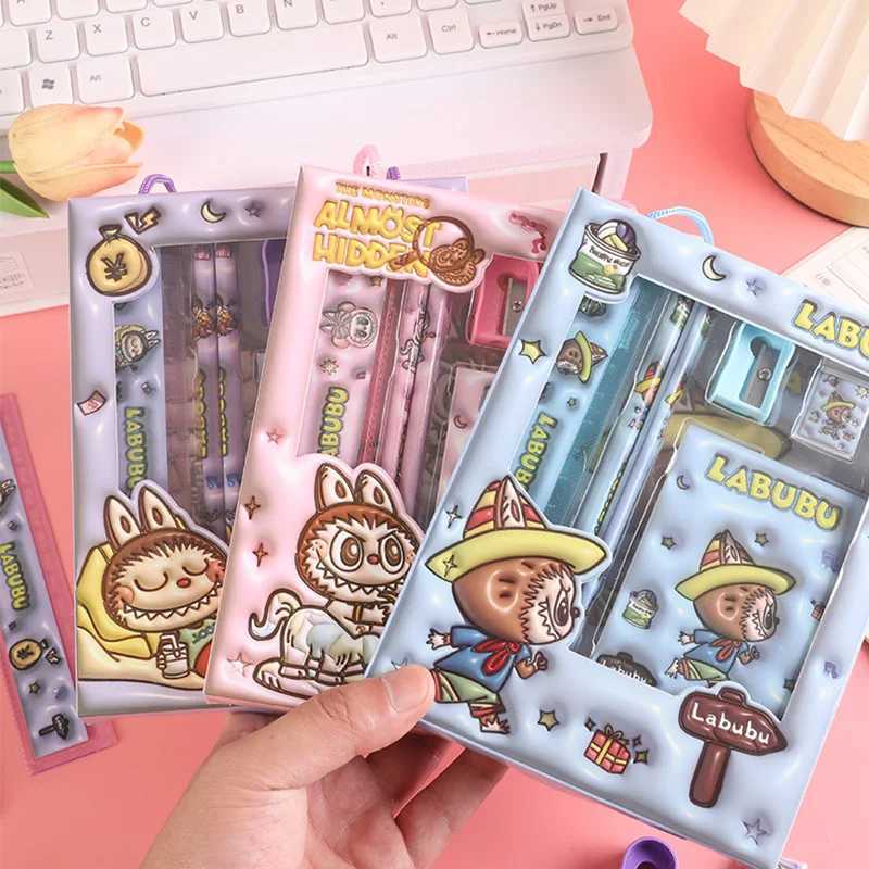 Kaii Labubu Stationery Set with Pencil Case for Kids Children Aesthetic School Learning Supplies Organizer Students Gift XJ250612