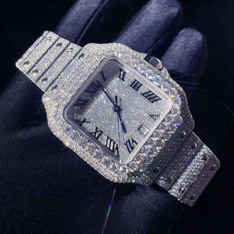 Mechanical Moissanite Tester Iced Out Stainless Steel Bezel Rapper Watch Vvs Dia for Men