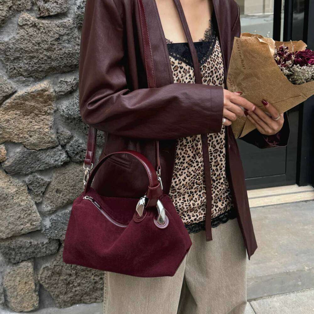 Designer Bag Motingsome Natural Suede Bag Women Underarm Saddle Bags Fashionable Mini Tote Crossbody Genuine Leather Pouch Handbag New