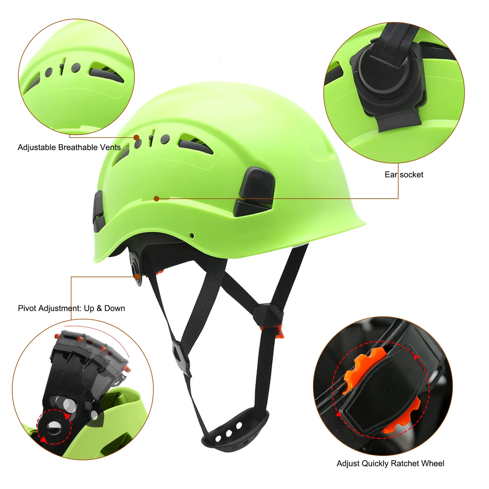 CE Construction Safety Helmet w/ Reflective Stickers Large Holes Breathable Work Hat Climbing Rescue ABS Hard Hat ANSI CR08 Type 250612