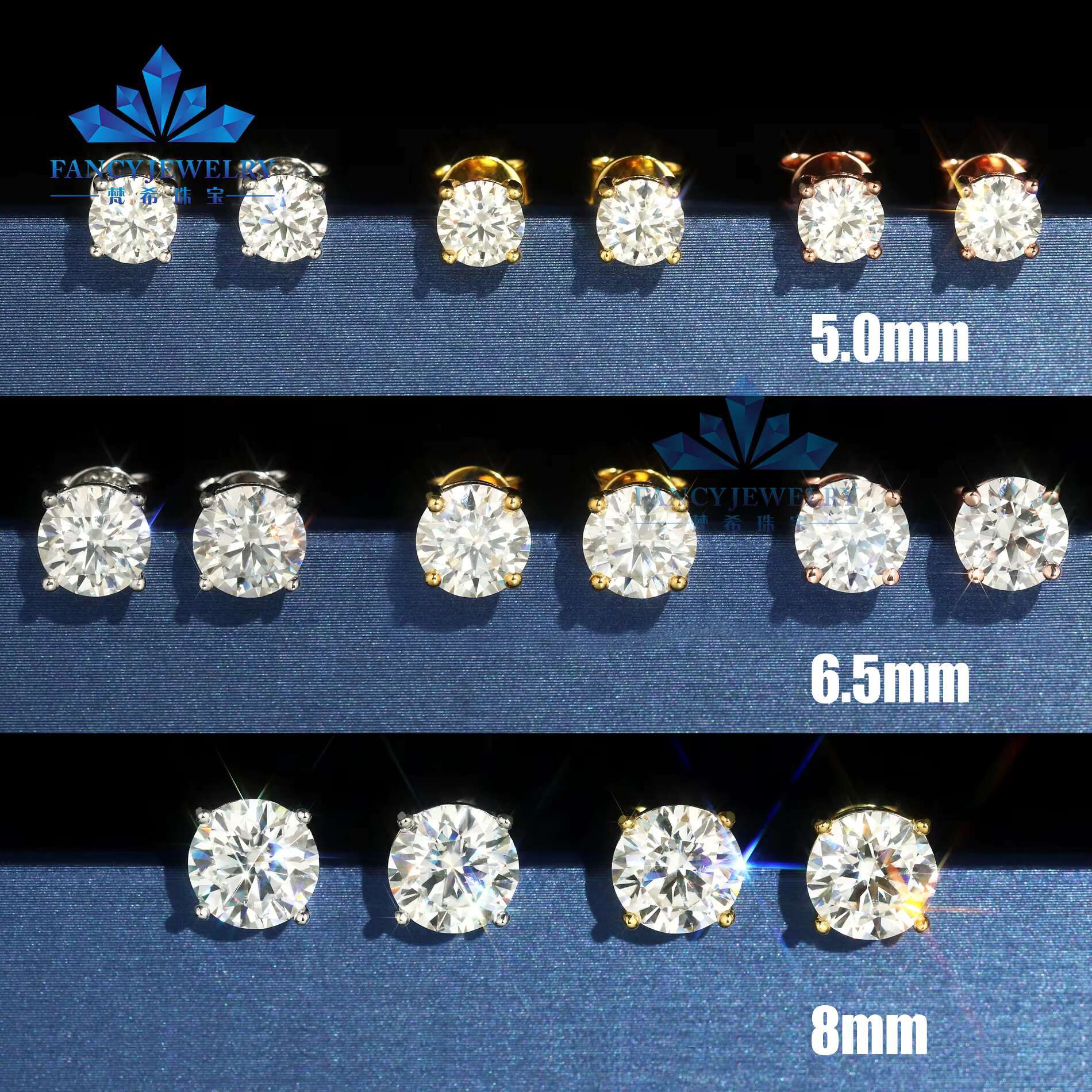 Luxury Jewelry Classic 8mm 2CT Mossanite Earrings Screw Back 925 Sterling Silver VVS Diamond Moissanite Stud Earrings for Women