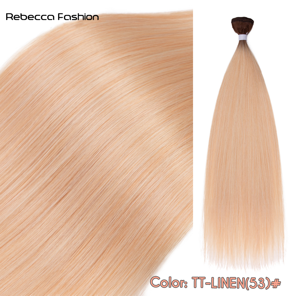 Rebecca Fashion Straight Synthetic Extensions Ombre Blonde Bundles Soft Synthetic 24 Inch Natural Hair For Women