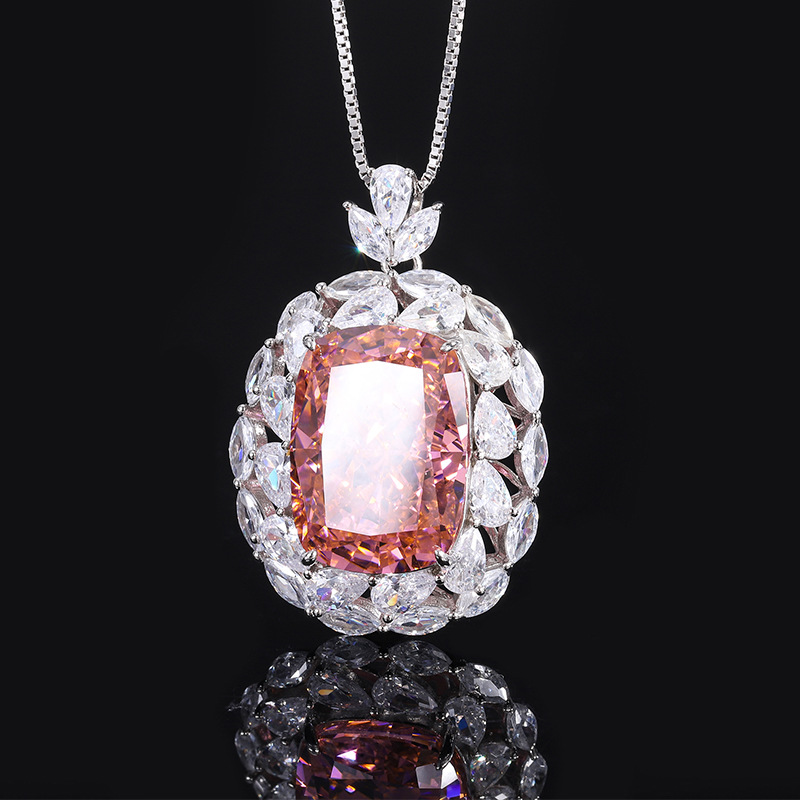 S925 Silver High Carbon Diamond Padparadscha Luxury Inlaid Set, 1318-1216 High-Quality Diamond Earrings, Ring & Necklace Set, Perfect for Weddings and