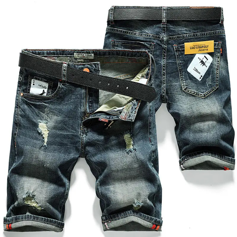 Mens Summer Straight Denim Jeans Shorts Casual Ripped Washed Hip Hop Cowboy Stretchy Midlength Knee Pants 250611Z
