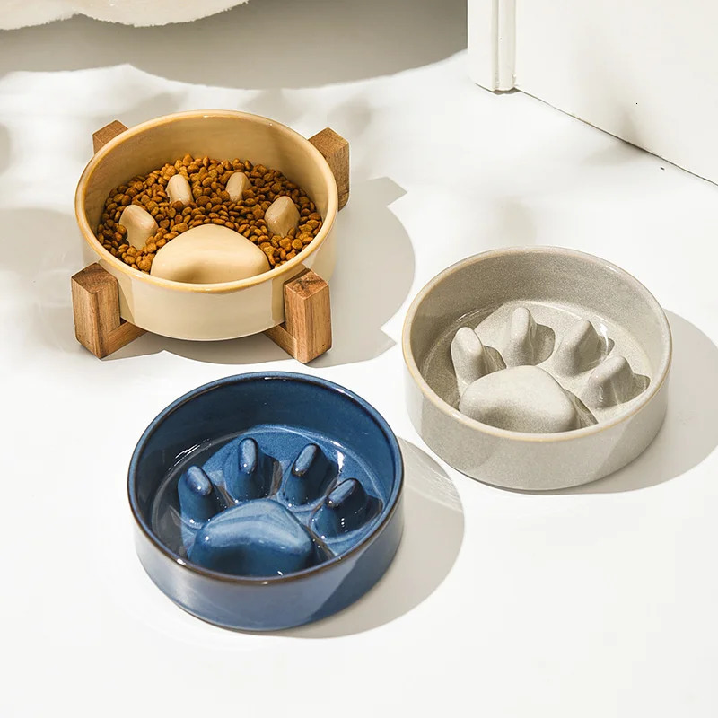 Slow Food Bowl Ceramic Food Bowl for Dogs and Cats Slow Food Bowl Pet Supplies Anti Knock Anti Choke Feeder 250612