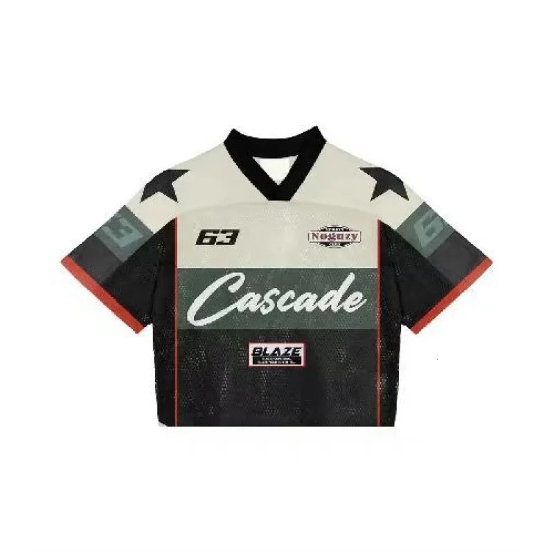 European and American trendy mens Tshirts mesh shortsleeved quickdrying football jerseys retro streetwear Vneck loose tops 250610