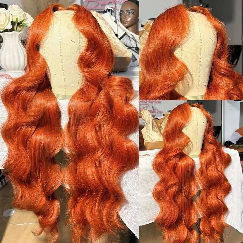 30 32 Inch Orange Body Wigs Brazilian Ginger 13x6 HD Lace Frontal Water Wave Human Hair Wig For Women