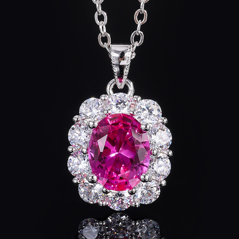 S925 Silver Faux Magenta Egg Fashion Pendant Earring Set, 810mm Pendant, 68mm Earrings, Perfect for Weddings and Special Occasions, Ideal for Women