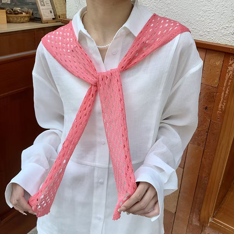 T947 sunscreen shawl for women in summer knitted high-grade thin air-conditioned room solid color waistcoat cross hollow shawl