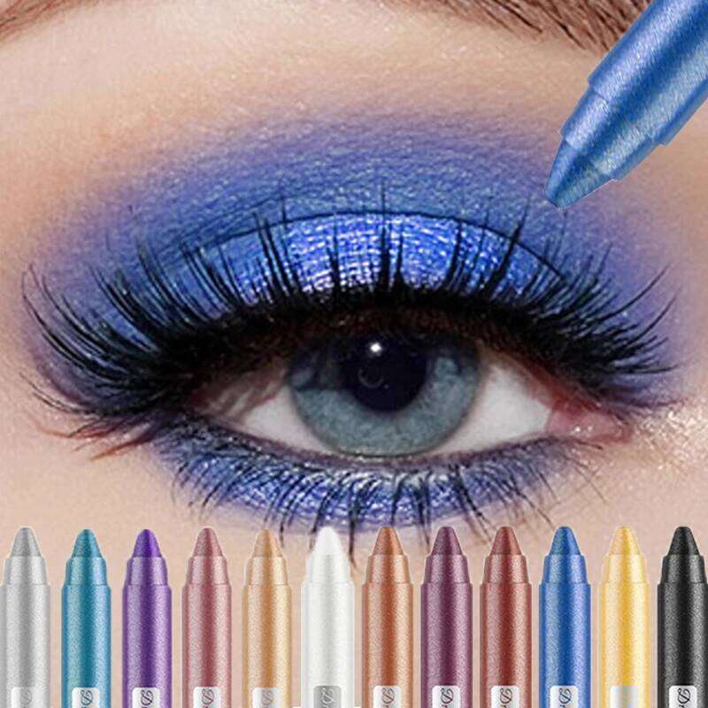 Metallic Blue Pearlescent Eyeshadow Pencil Stick Lasting Waterproof Smoky Glitter Grey White ple Eye Shadow Highlighter Pen free shipping