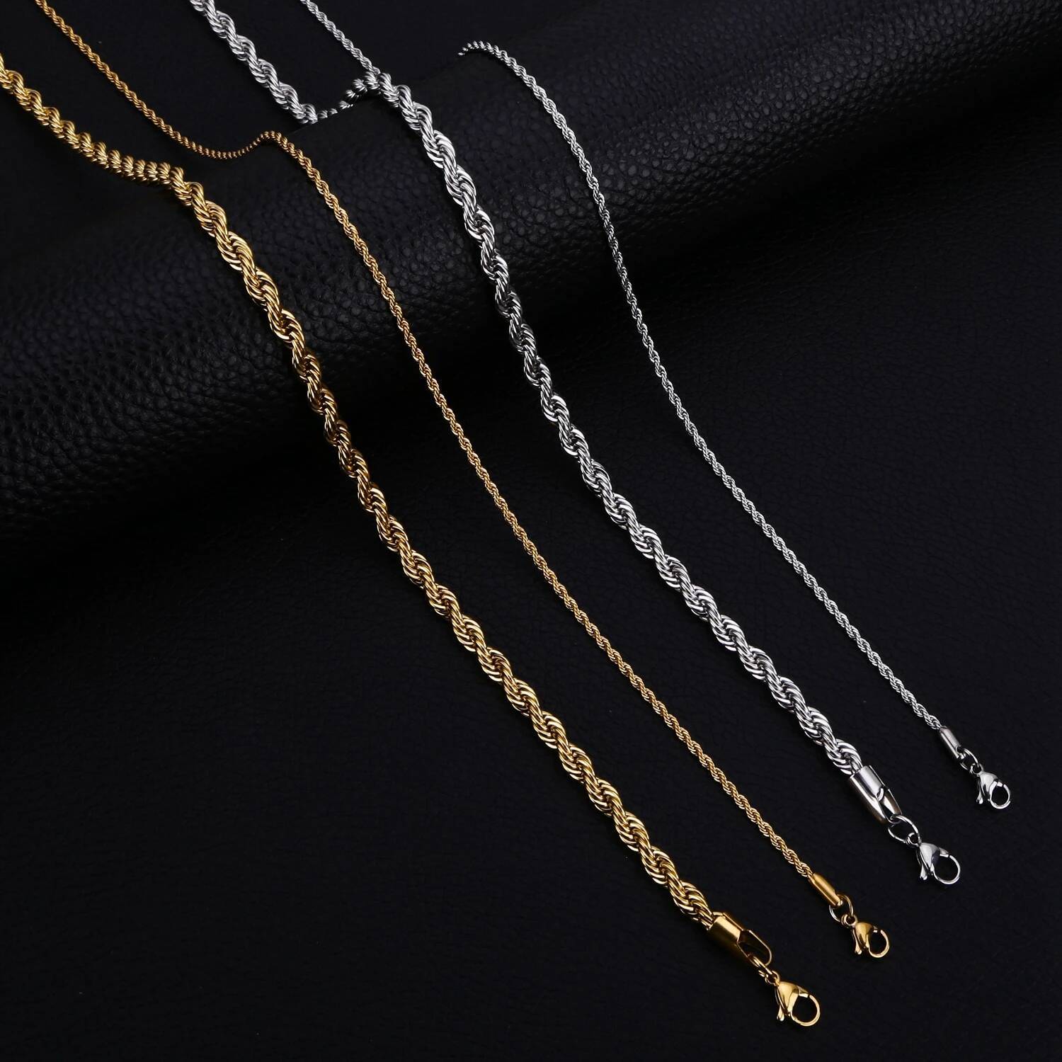 Men Ropes Long Stainless Steel Minimalist Twist Chain Necklace Available in Gold Sier Color 2 TO 5mm