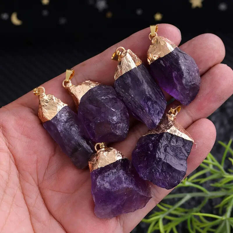 Natural Irregular Crystal Rough Gold-Plated Necklace DIY Accessories Hanging Ornament Amethyst Pendant