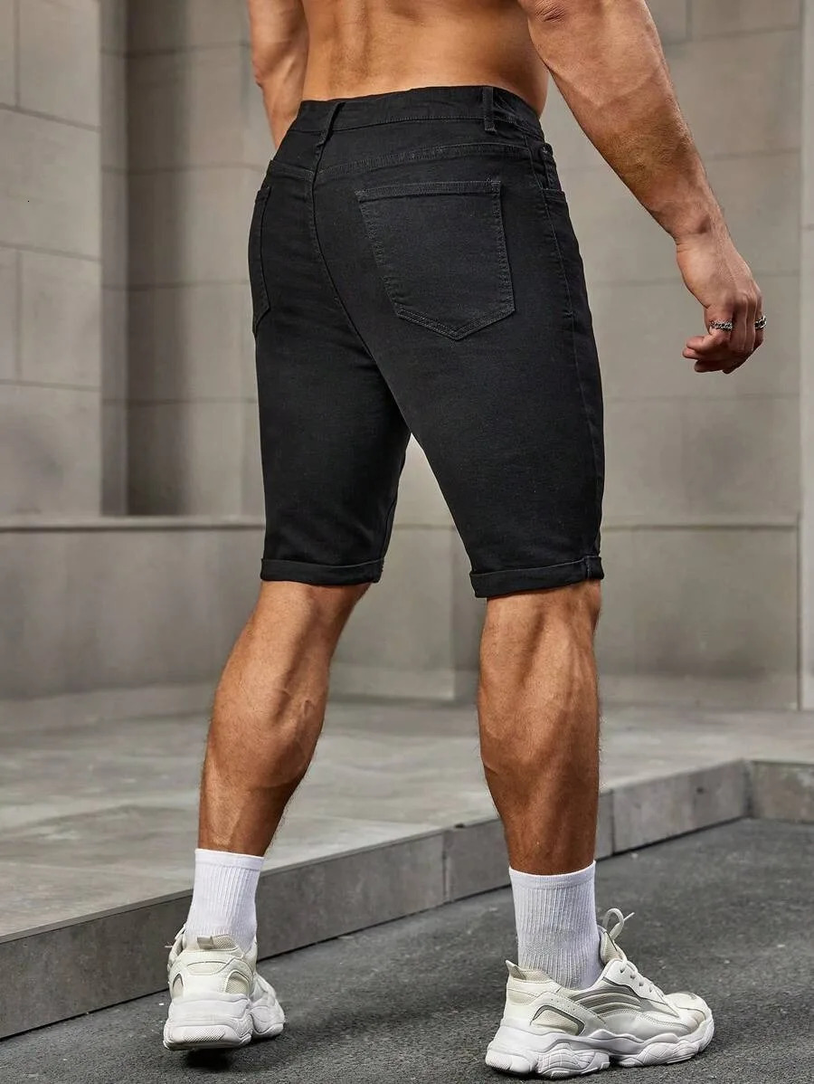 1PC Mens American Street Black Denim Shorts Simple Casual Suitable for Daily Wear 250611Z