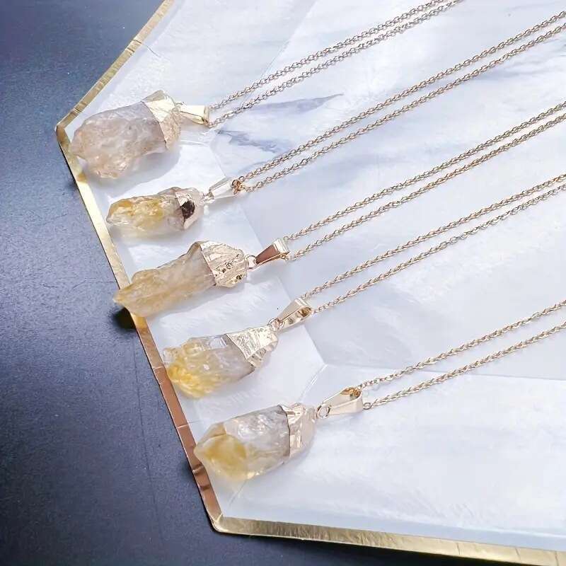 Natural Brazilian Citrine Rough Pendant Yellow Crystal Gold-Plated Hanging Ornament Hot-Selling Necklace DIY Accessory