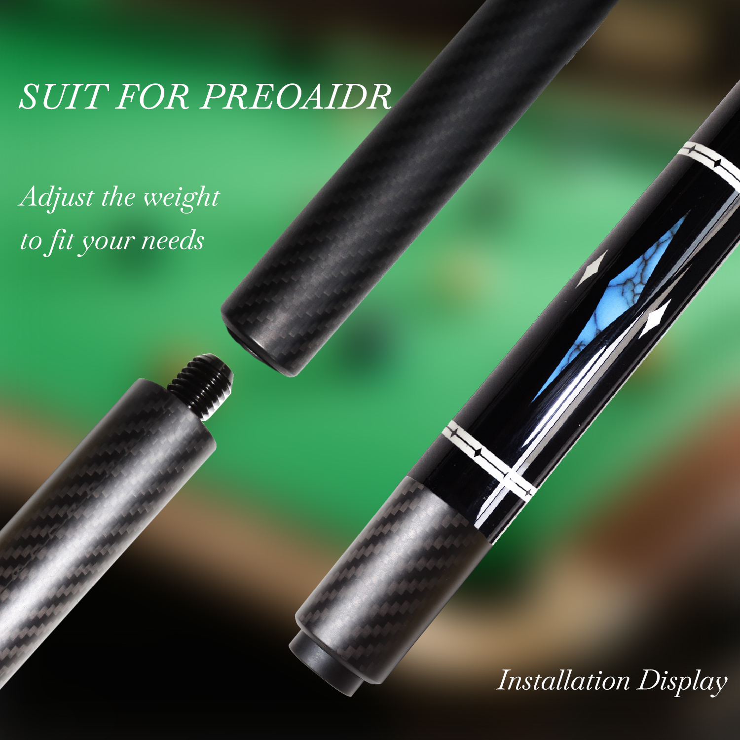 OKHEALING Pool Cue Extension Carbon Fiber Billiard Pool Stick Extender Quick Installation Billiard Accessories Parts Suit for Predator Pool Cue