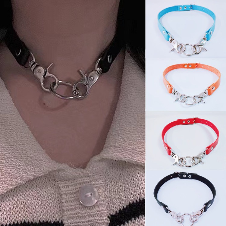 Choker 5PCS/LOT Y2K hip-hop leather Rock Contrast Fluorescent Alien Pendant pink Chain Necklace