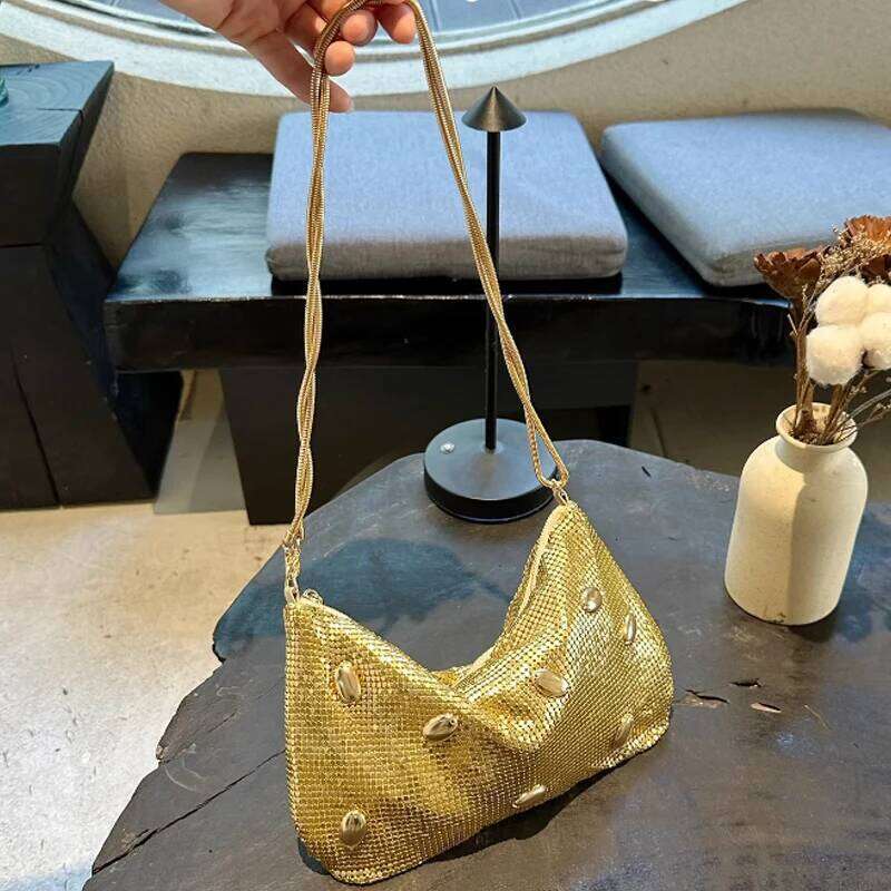 Women's Bags Designer New Gold Underarm Banquet Fashion Design Shoulder Crescent Bag
