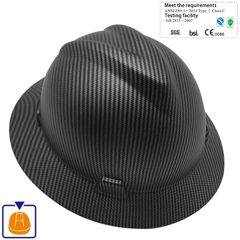 Safety Helmet Full Brim Hard Hat Carbon Fiber Construction Work Cap Lightweight High Strength Railway ABS Protective Hard Hat 250612