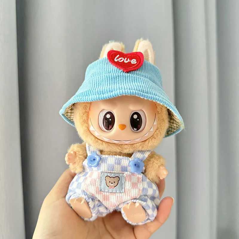 17cm Mini Plush DollS Clothes Outfit Accessories For Korea Kpop Labubu II Idol Dolls Sitting Party Plaid overalls Clothing T250612