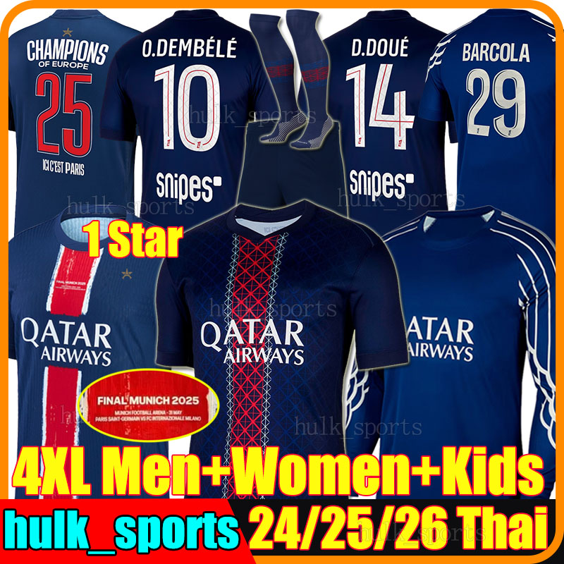 4XL 24/2025/26 O.DEMBELE 4th soccer jerseys 25 MUNICH D.DOUE KVARATSKHELIA BARCOLA JOAO NEVES VITINHA MARQUINHOS Maillots de football shirt 1975 Men Kids Kits socks set