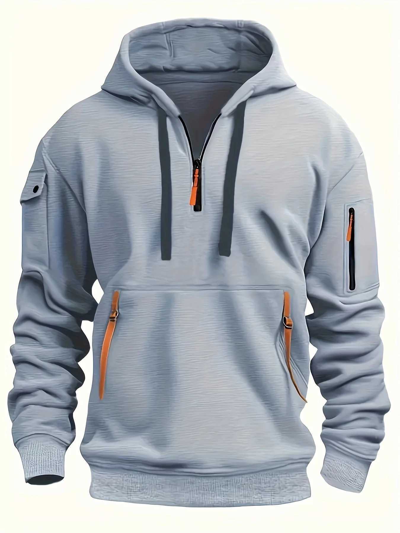 Originality /4 Zip up Autumn Winter Men Fashion Hoodie Warm Fleece Sweatshirts Multi Pocket Design y2k Clothing W250612