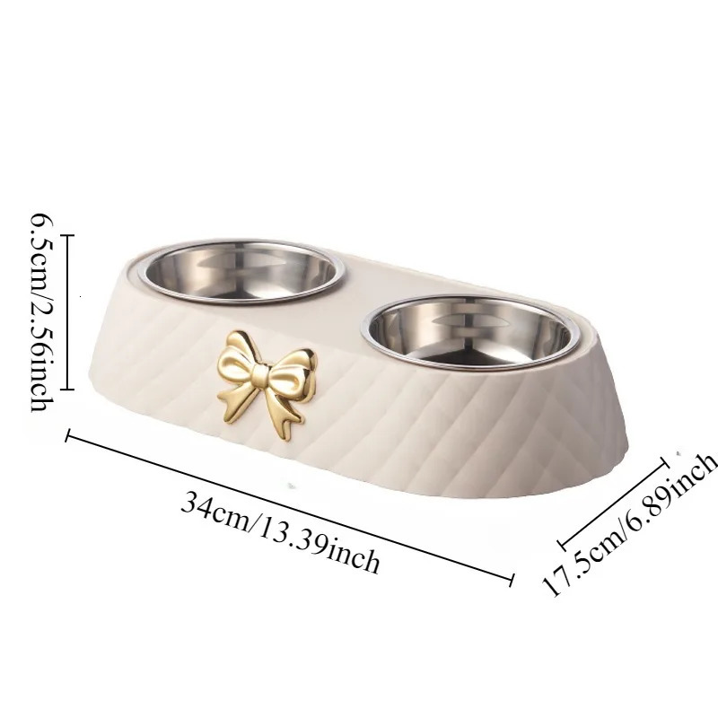 1PC Pet Dog and Cat Food Bowls Bowtie Dog Food Drinking Double Bowl Pet Supplies 250612