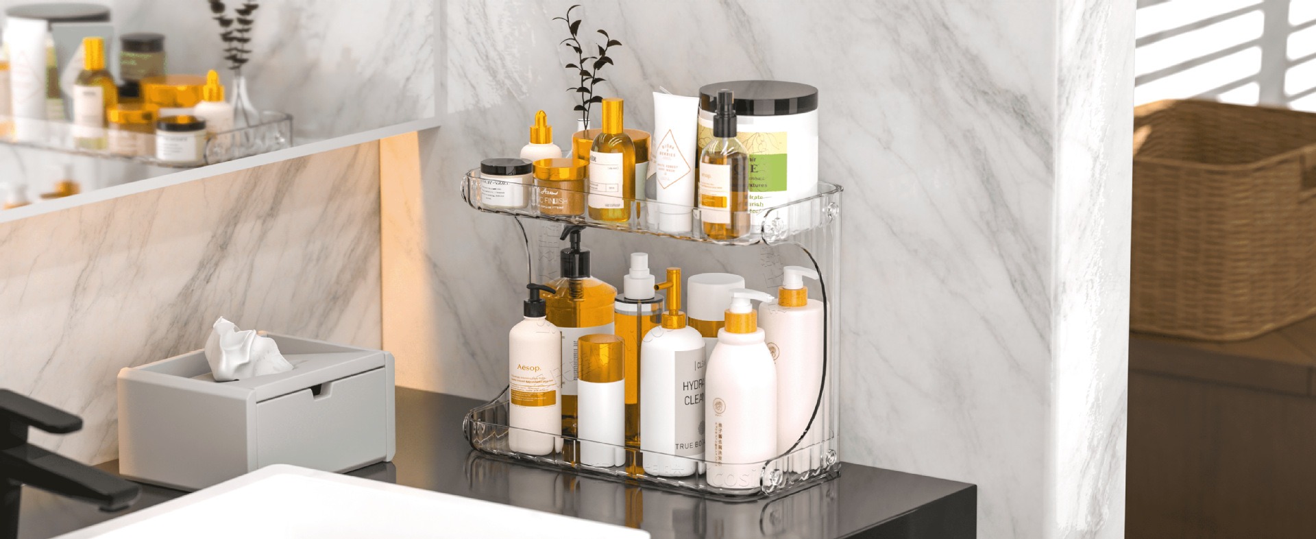 Bathroom Counter Organizers and Storage,2 Tier Cosmetics Skincare Shelf Organizer,Skin Care and Makeup Organizer Perfume for Dresser Vanity