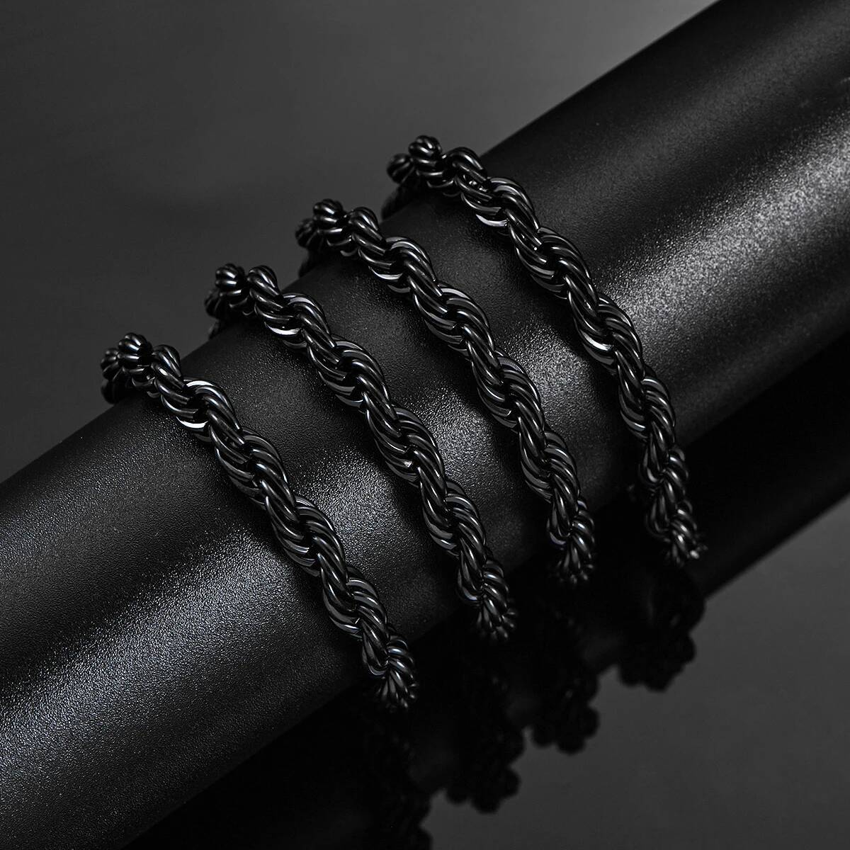 2.3mm/3mm/4mm/5mm/6mm Black Color Stainless Steel Twisted Rope Chains Classic Men Boy Necklace 16 to 30 Inches