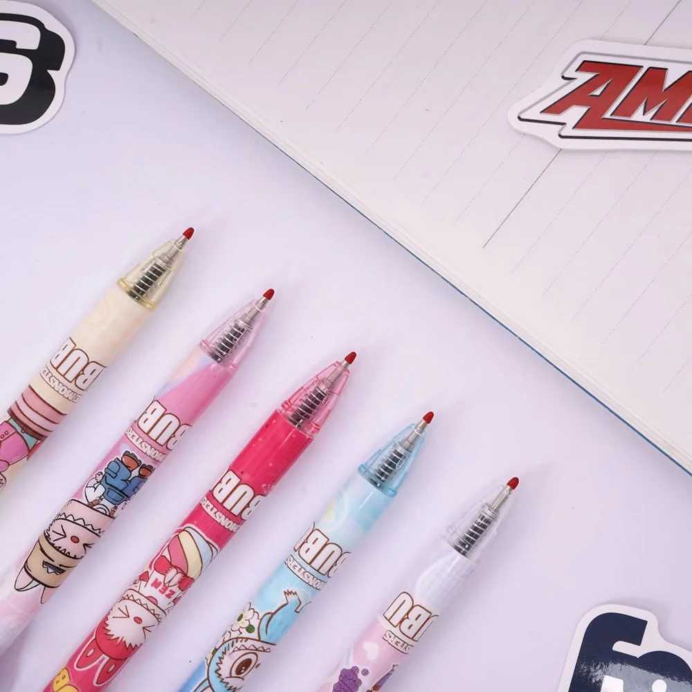 6Pcs Labubu Gel Ink Ballpoint Pen 0.5mm Black Office School Pens Smooth Writing Stationery Elementary Supplies Christmas GiftXJ250612