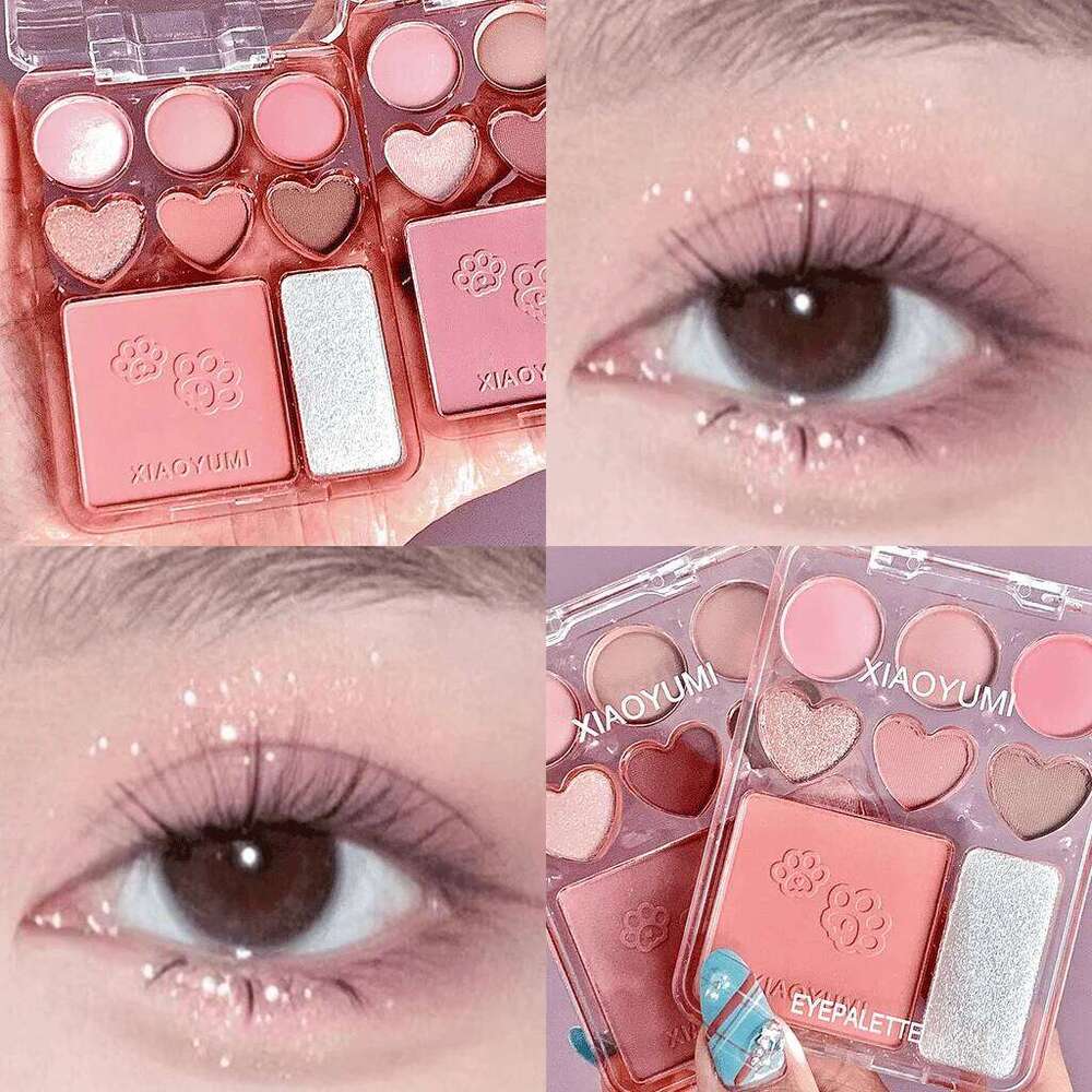 8-Color Love Palette, Sweetheart Blush & Highlighter All-in-One, Natural 3D Long-lasting Delicate Glitter Eyeshadow free shipping