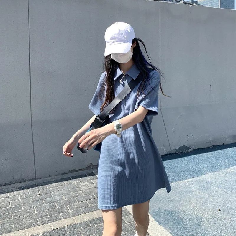 L240 Temperament Straight Tube Western Style Dress 2024 New Summer Pure Color Simple Age-Reducing Short Skirt for Women