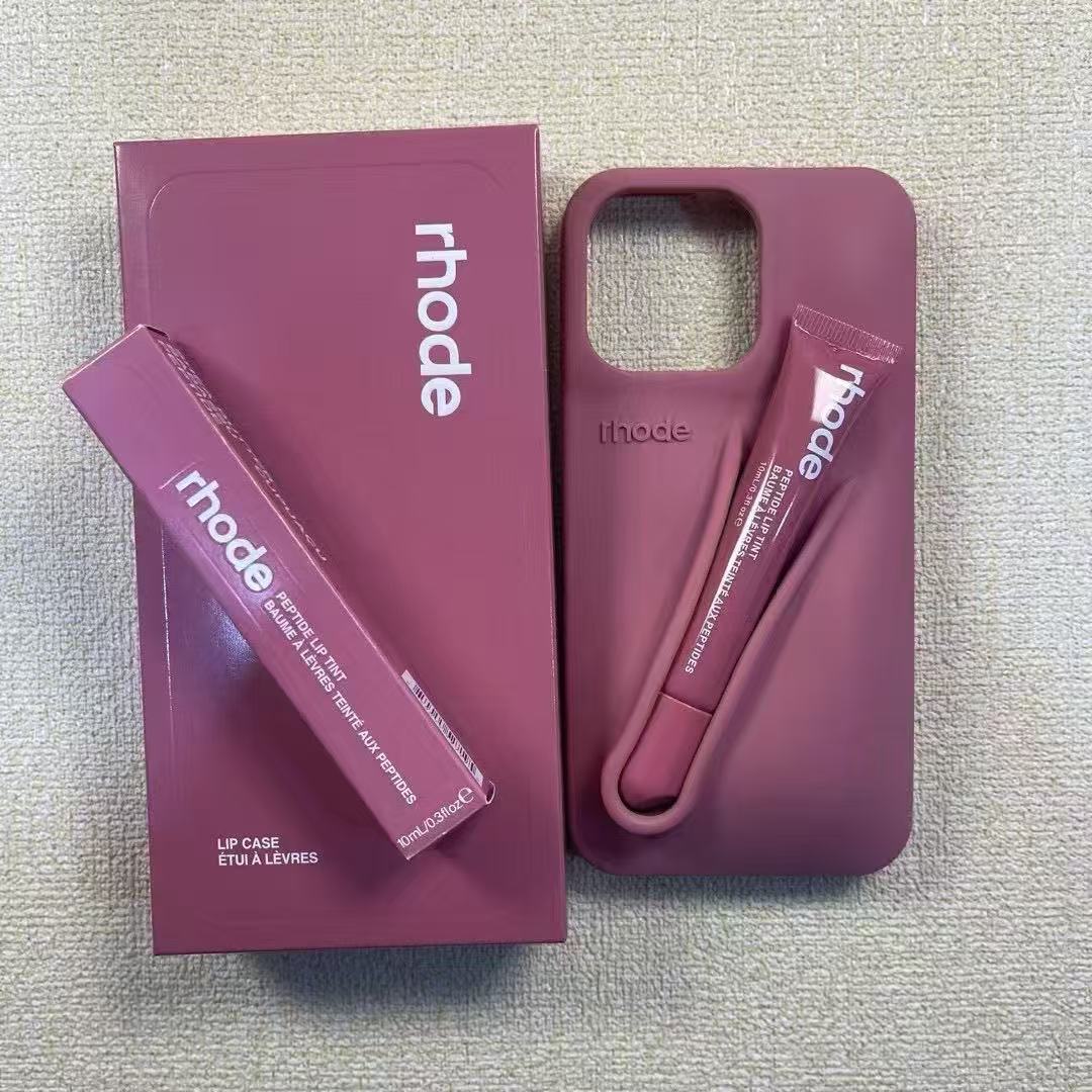 Rhod Lip Gloss With Box Silicone Phone Case For iPhone 16E 16 15 14 13 12 11 Pro Max SE4 Packaging Lipstick Box For Girl Cover