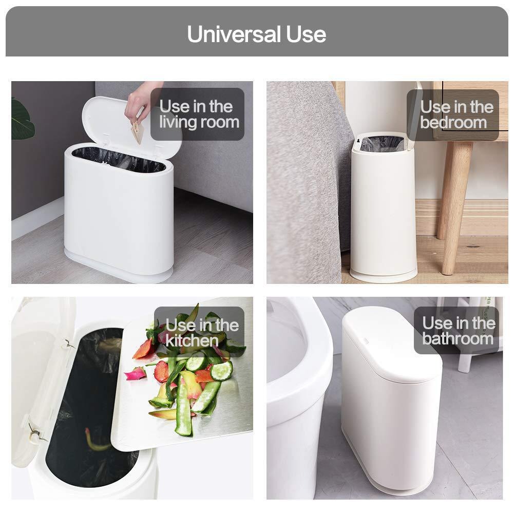 icedog 12 Liter (3.2 Gallon) Rectangular Trash Can with Press Top Lid - White Modern Waste Bin for Bathroom, Bedroom, Kitchen, Office - Slim Plastic G