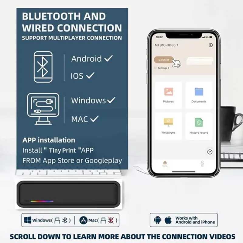 Mini Wireless Bluetooth Tattoo Stencil Printer Inkless Tattoo Transfer Thermal Copier Machine Compatible with Smartphone PC R250612