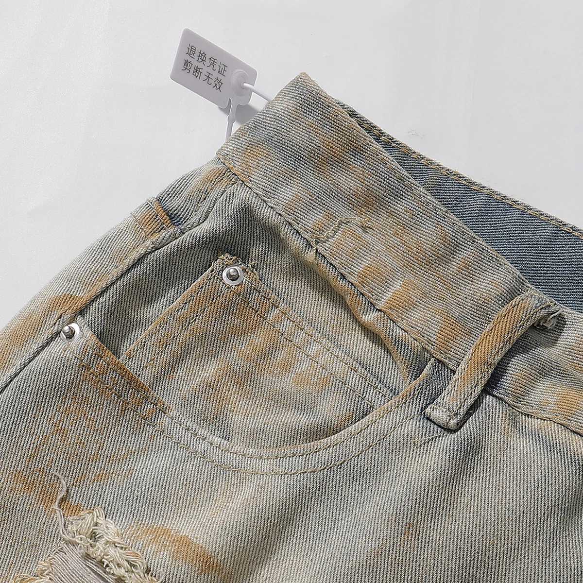 Vintage Splash-ink Skinny Ripped Jeans Man Distressed Denim Washed Pants Hip Hop Destroyed Slim Flare Jean Streetwear Y2k Hole W250612