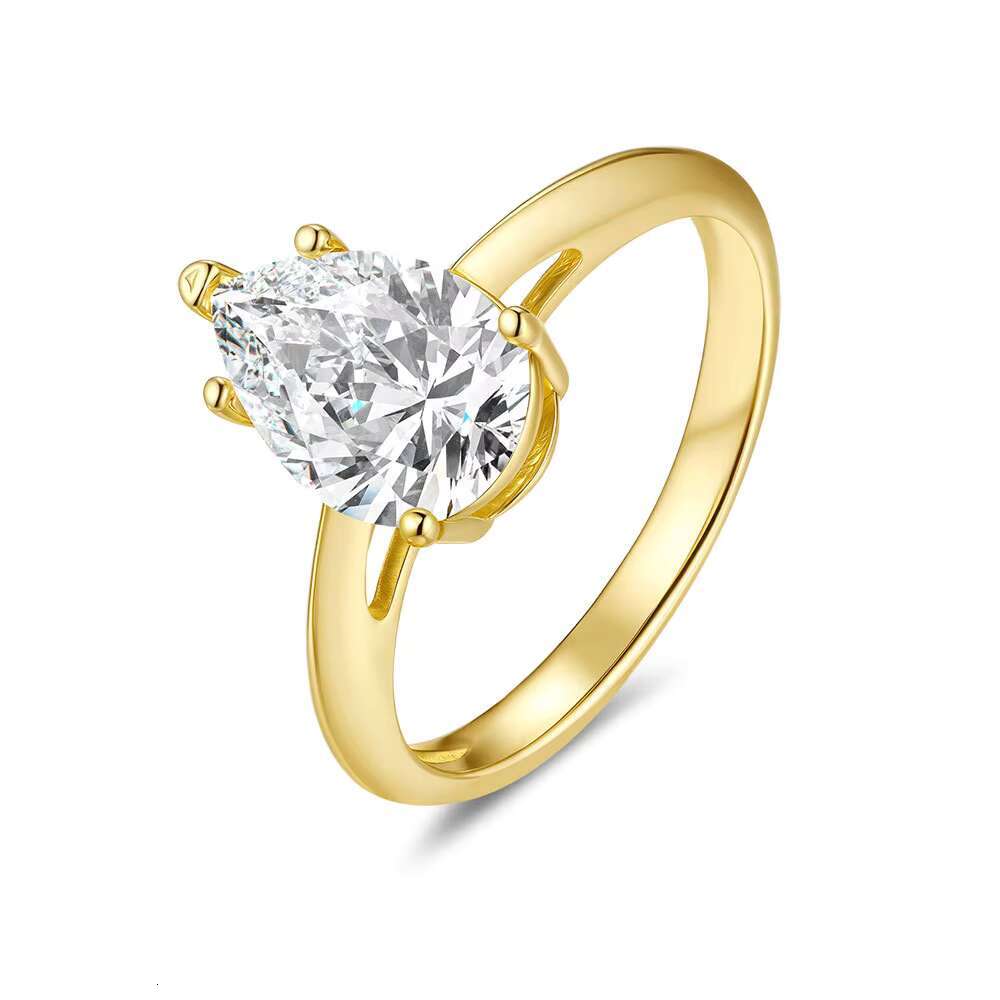 Fashion Jewelry Pave Set Pear Shape 2CT Moissanite Ring 925 Silver Gold Plated Engagement Ring for Women